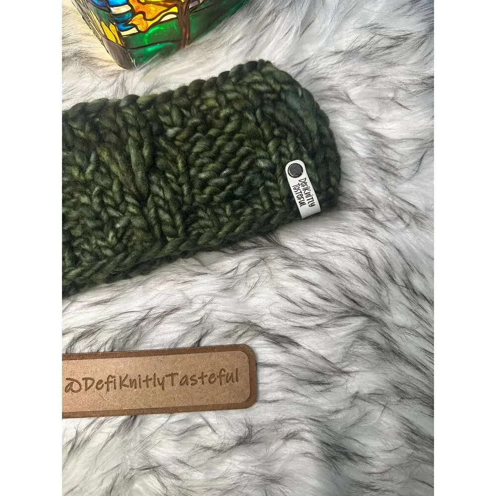 Hand Knit Merino Wool Headband: Lake Erie Headband in Olive